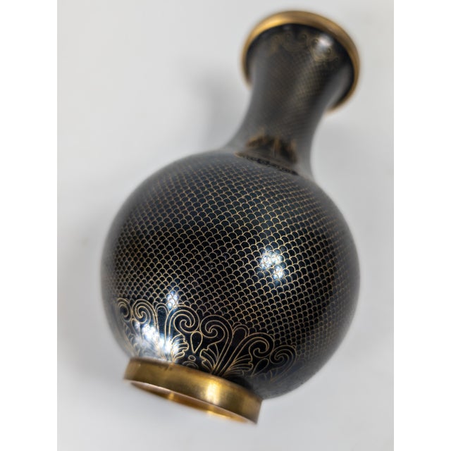 Black Early 20th Century Chinese Black and Gilt Copper or Bronze Cloisonne Enamel Vase For Sale - Image 8 of 10