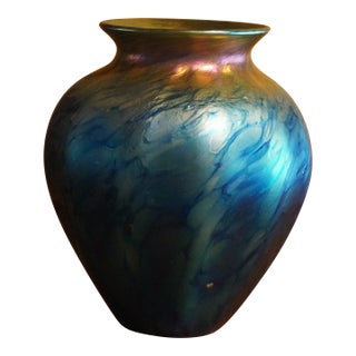 Late 1900s Lundberg Art Glass Iridescent Vase For Sale