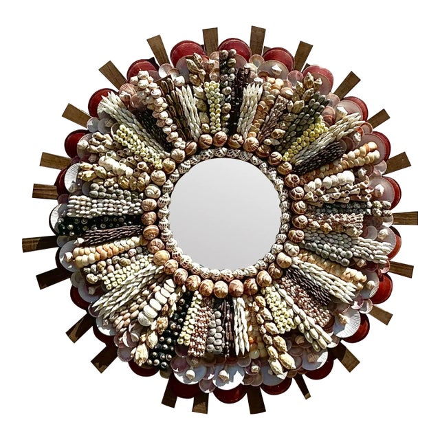 Vintage Coastal Shell Encrusted Mirror For Sale
