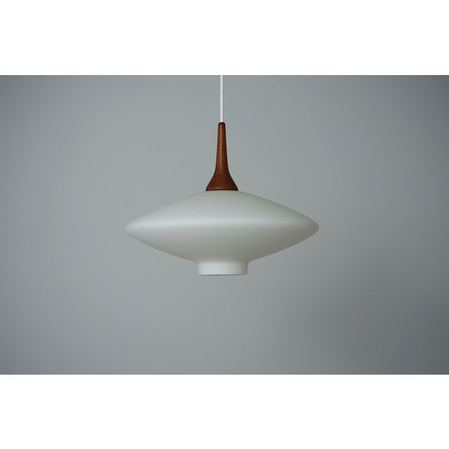 Mid-Century Modern Mid-Century Modern Danish UFO Lamp in Opal Glass and Teak, 1960s For Sale - Image 3 of 15