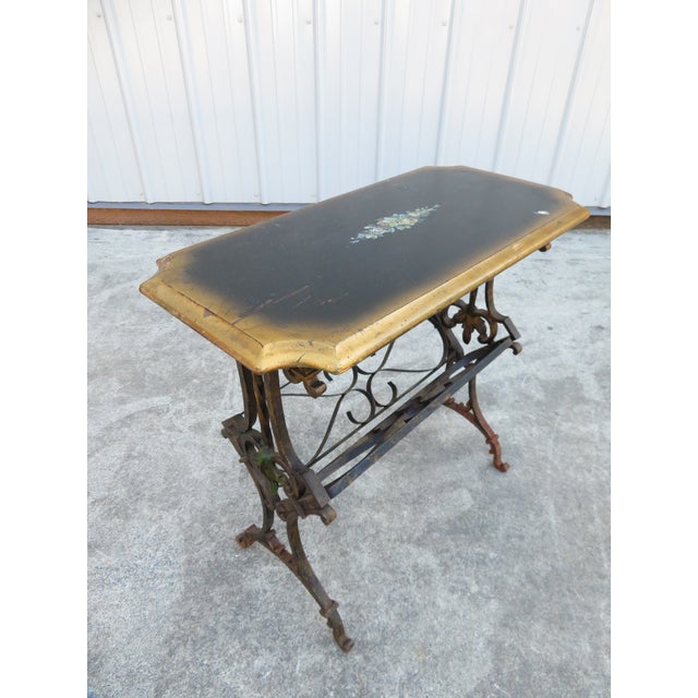 Spanish Revival Vintage 1930's Hand Forged Wrought Iron Gilt Side Table ~ Spanish Revival ~ Hollywood Regency ~ French ~Plant Stand For Sale - Image 3 of 18