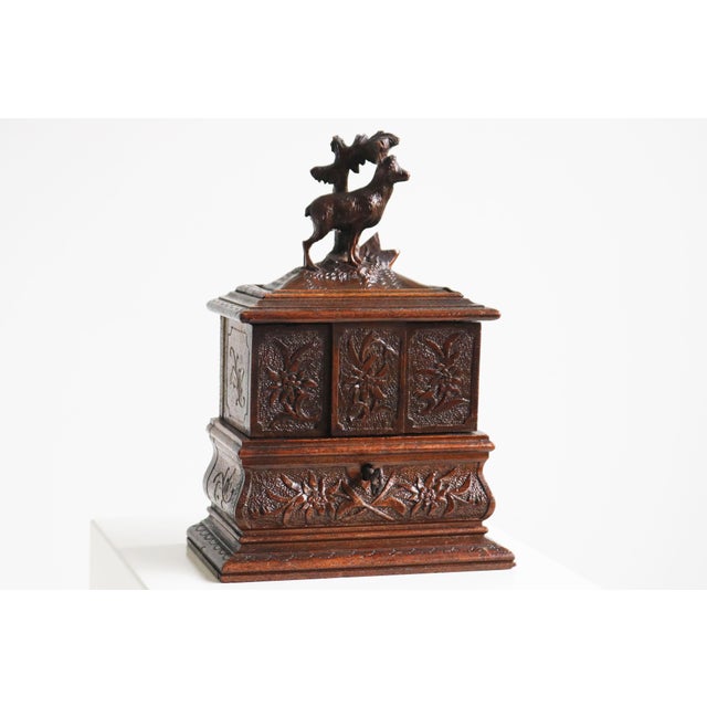 Antique Black Forest Jewelry Box in Carved Fruitwood and Red Velvet Chest, 1890 For Sale - Image 11 of 11