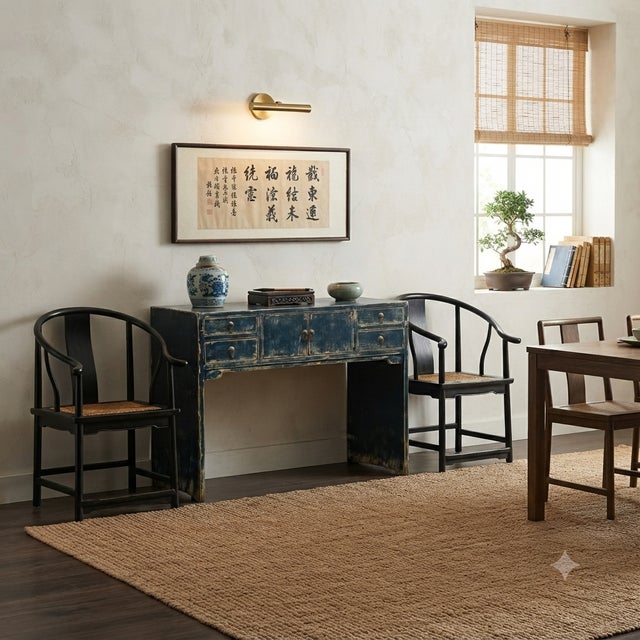 53" Distressed Dark Ink-Blue Drawers Narrow Console Credenza Table For Sale In San Francisco - Image 6 of 14