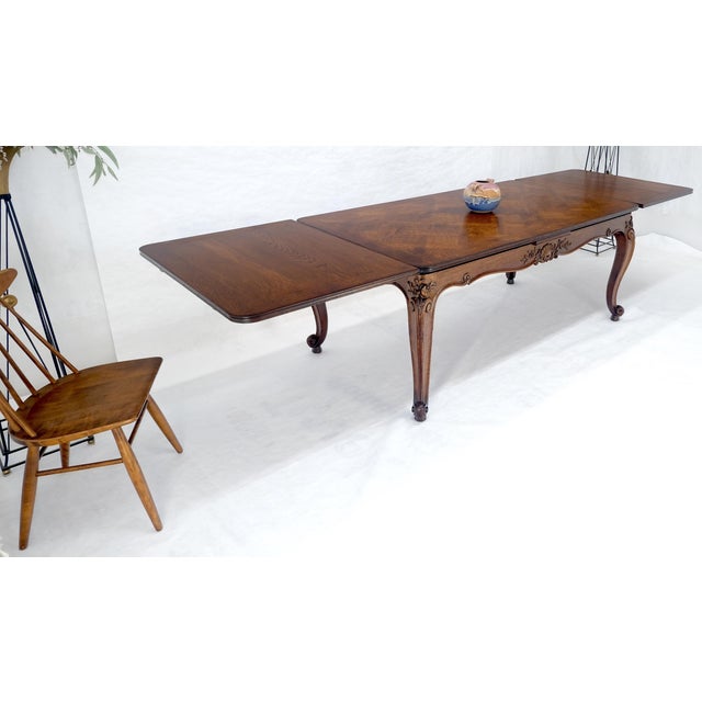 French Carved Oak Country French Refractory Parquetry Dining Table Table 2x29" Leaves For Sale - Image 3 of 14