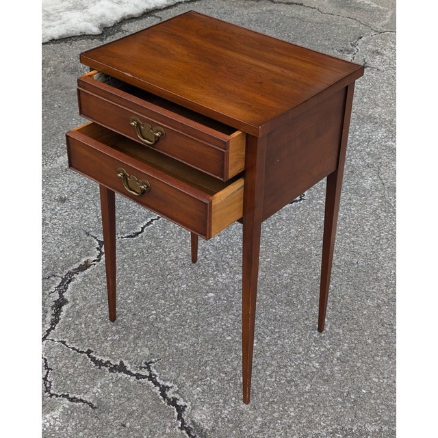 Traditional Mid 20th Century Henkel Harris, Federal Style Cherry Two Drawer NightStand For Sale - Image 3 of 9