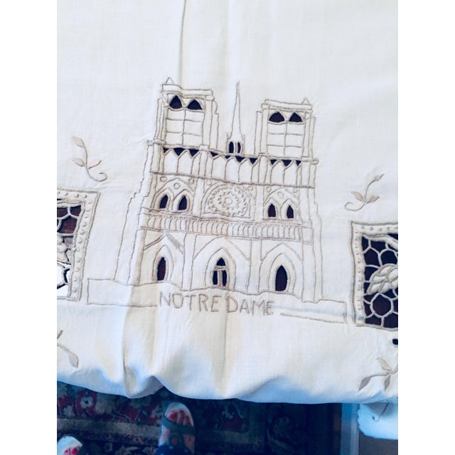 Italian Linen Original Tablecloth With Embroidered Designs For Sale In New York - Image 6 of 11