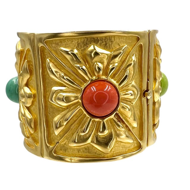 90s Karl Lagerfeld Gripoix Cuff Bangle Goossens Strass Gold Plated Wide France Opens For Sale - Image 9 of 12