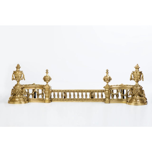 19th Century French Adjustable Bronze Fireplace Fender With Lion Heads For Sale - Image 12 of 12
