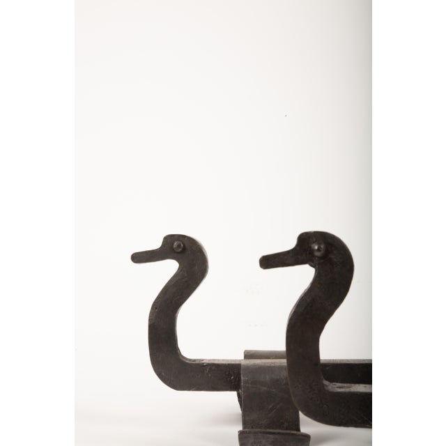 Pair of Mid 20th Century French Duck-Shaped Andirons in Hand-Forged Iron For Sale - Image 4 of 5
