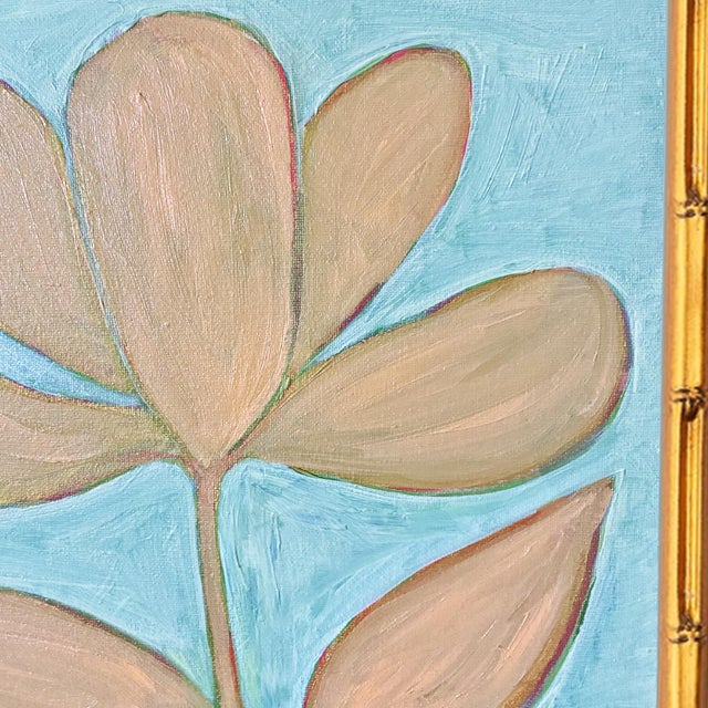 Chippendale Original Botanical Tulip Leaf Painting in Gold Bamboo Frame, Oil on Canvas, 11" X 14" by Tatiana Duperault For Sale - Image 3 of 5