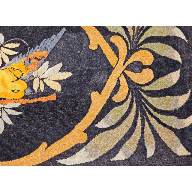 Vintage American Hand Hooked Rug, Bird on a Tree Branch Design, Folk Art Tapestry, 3x5 For Sale - Image 12 of 15
