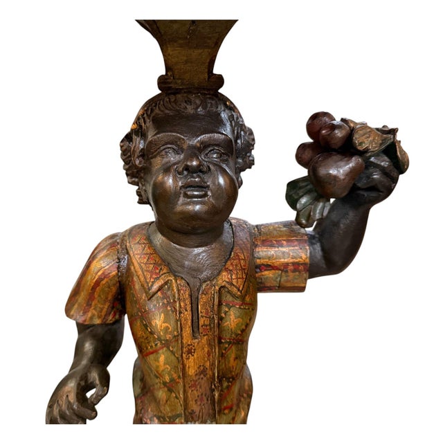 Wood Pair of Mid-19th Century Italian Polychrome & Gilt Figural Pedestal Tables For Sale - Image 7 of 10