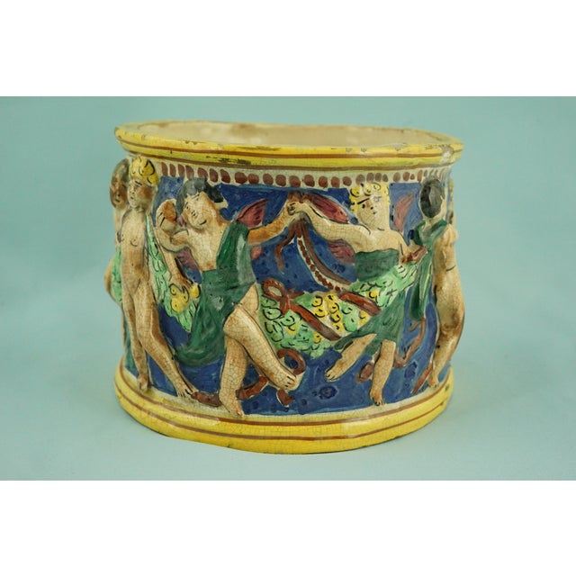 Ceramic Cachepot Vase with Cherubs and Angels in Bas-Relief from Fiam Civita Castellana Rome, Italy, 1920s For Sale - Image 6 of 18