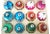 Boxed set of 12 Shiny Brite vintage Christmas holiday glass ball ornament set in red, green, aqua blue, and magenta with...