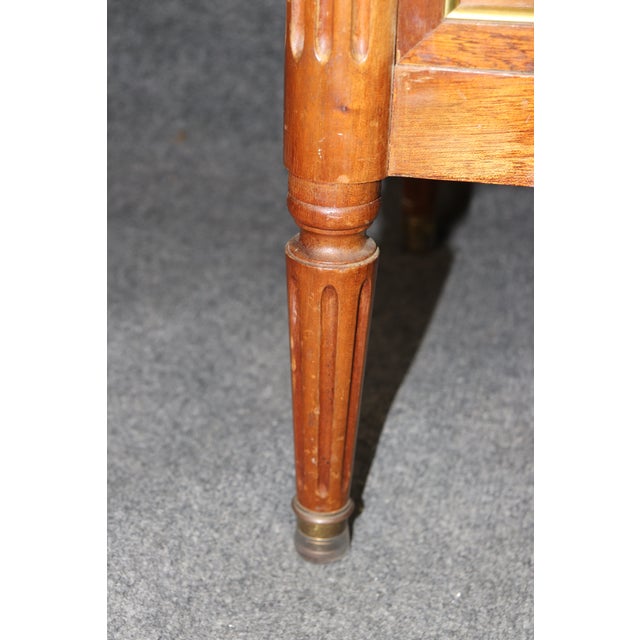 Brown French Faded Mahogany Louis XVI Style Brass Trimmed Marble Top Commode c.1950 For Sale - Image 8 of 9