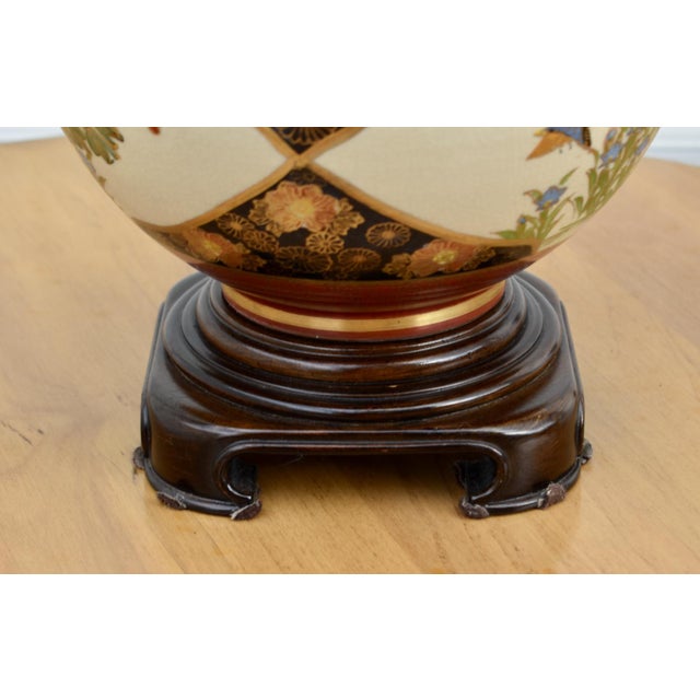Vintage Japanese Satsuma Vase Table Lamp Hand Painted Geisha Bird Floral Gold For Sale - Image 10 of 16