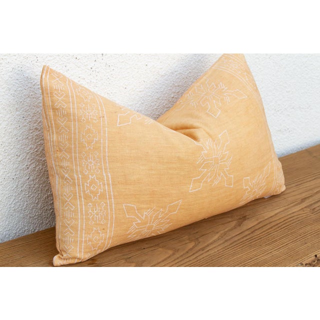 Blockprint Linen Jaipur Lumbar "Sunburst Yellow" Pillow Cover For Sale - Image 4 of 7