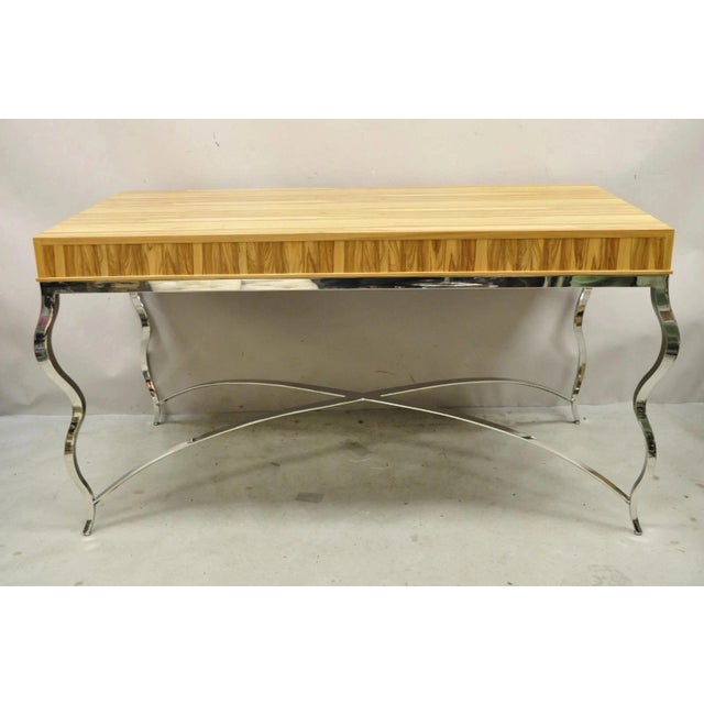 Century Furniture Modern Chrome and Zebra Wood Metal Base Desk Table 849-761 For Sale - Image 11 of 12