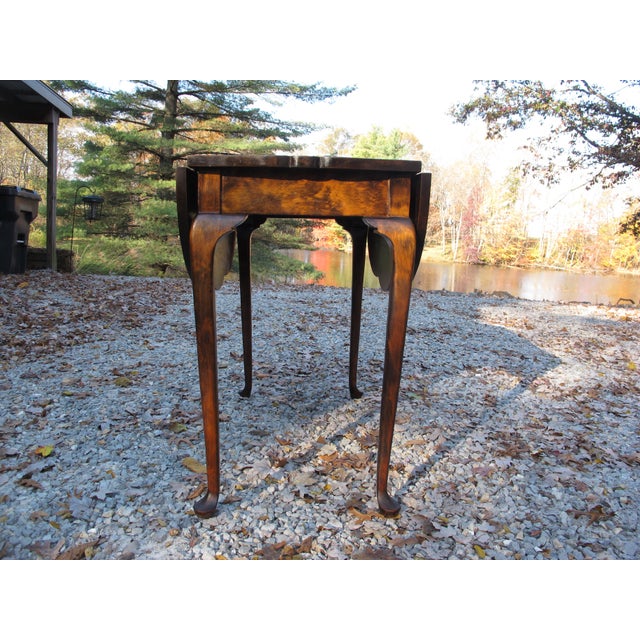 American Solid Walnut Table Medium Size Georgian Style Scalloped Top Cabriole Legs For Sale - Image 3 of 12