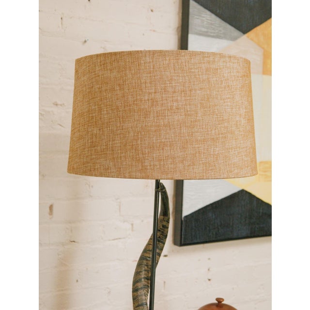 Industrial Mid 20th Century Curved Horn Table Lamp With Woven Shade For Sale - Image 3 of 4