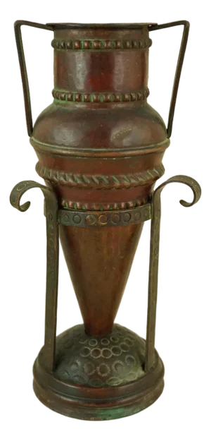 20th Century Art Deco Pointed Amphora Vase with Copper Stand attributed to Claudius Linossier, France, 1930s, Set of 2