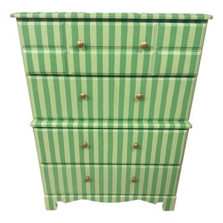 Hand-Painted Green Striped Dresser | Circus Interior Meets Neo Deco For Sale