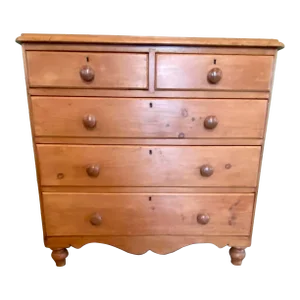 Antique Pine 2 Over 3 Chest of Drawers With Wooden Knobs From England - Circa 1890