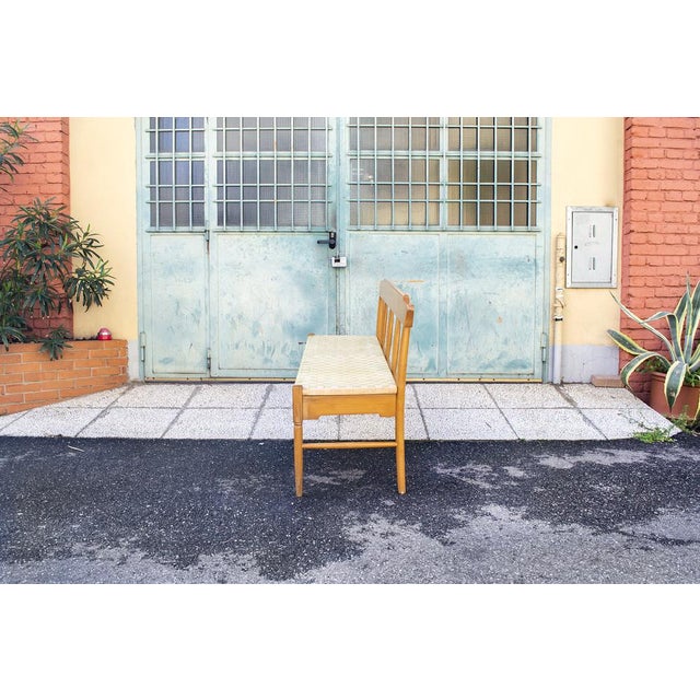Mid-Century Modern Beech Bench with Seat in Woven Fabric, Italy, 1950s For Sale - Image 3 of 10