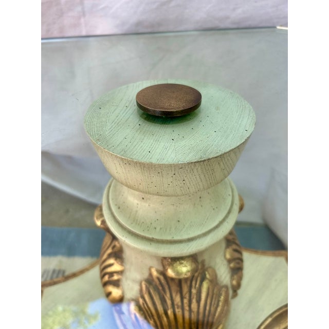 Cream Vintage Neoclassical Style Carved Pedestal Accent Table With 3/4" Glass Top on in-Line Wheels For Sale - Image 8 of 9