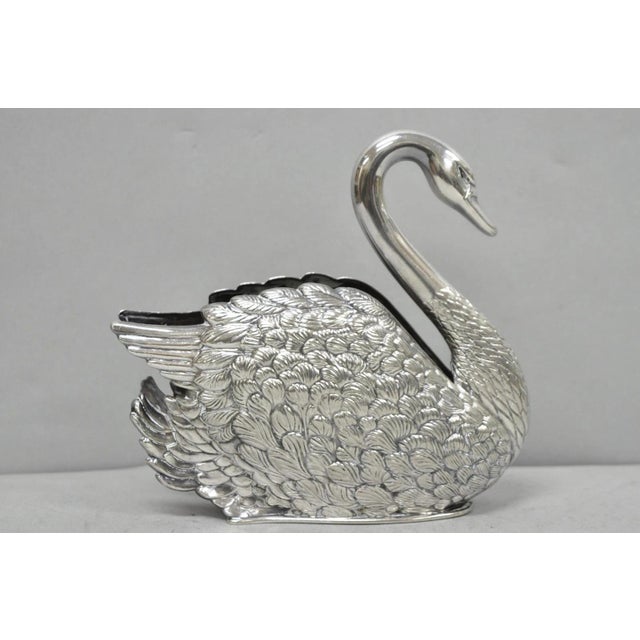 Vintage Art Nouveau Godinger Italy Silver Plated Swan Bird Napkin Letter Holder For Sale - Image 12 of 13