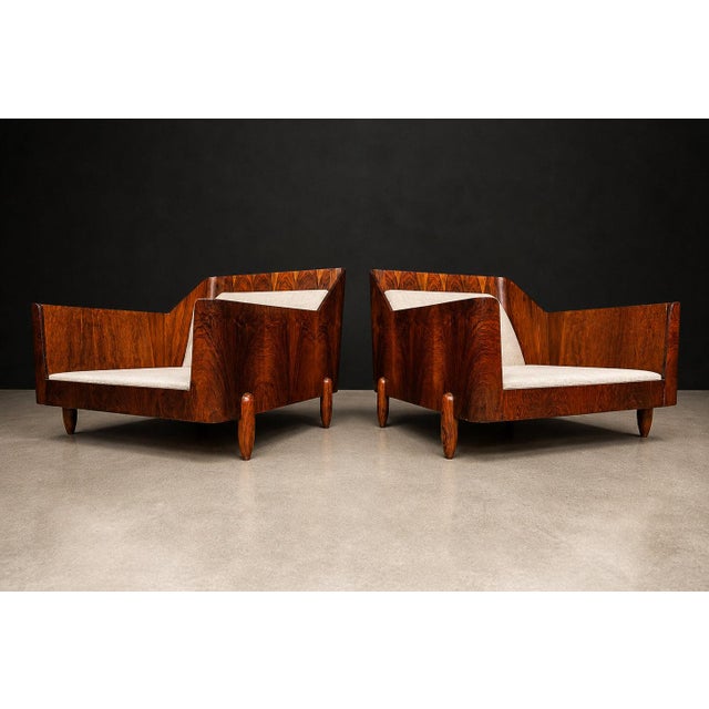 Pair of Brazilian Modern Armchairs in Rosewood & Ivory Mohair, Jd Moveis, 1960s For Sale - Image 4 of 17