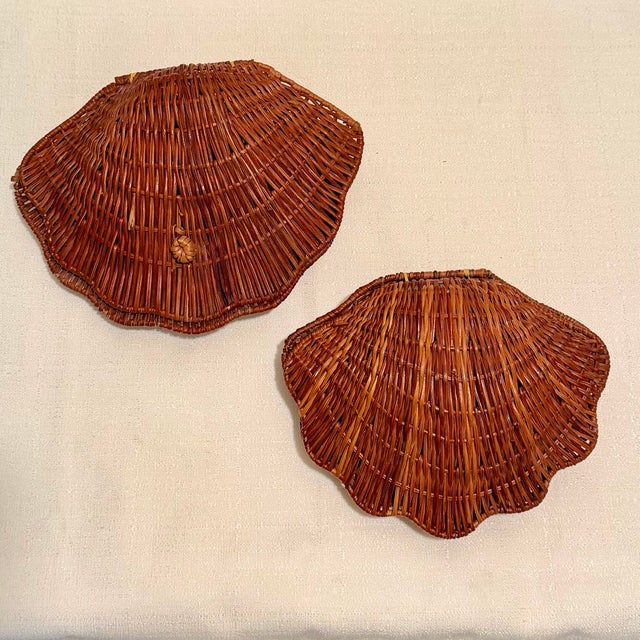 1970s Split -Rattan Clam Shell Baskets -Set of Two For Sale In Mobile - Image 6 of 12