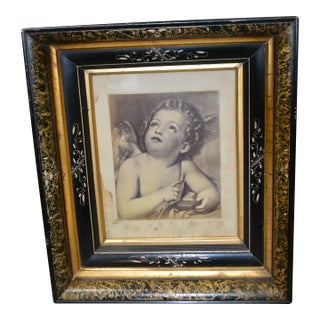 Vintage Gold / Black Mother of Pearl / Faux Marbleized Deep Picture Frame Cherub Arrow For Sale