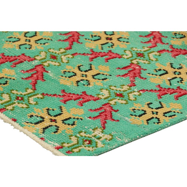 Vintage Zeki Müren Runner Rug in Turquoise With Floral Pattern, From Rug & Kilim For Sale In New York - Image 6 of 7