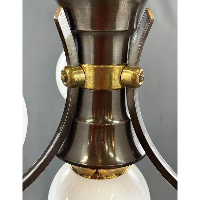 Art Deco Brass Chandelier with Opaline Glass, 1930s For Sale - Image 3 of 5