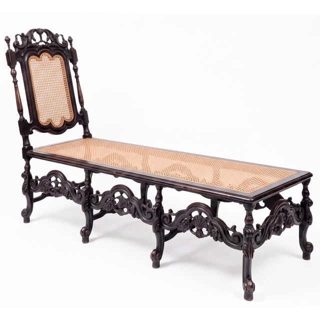 Late 19th-C. English Anglo-Indian Style Carved Oak & Cane Chaise For Sale - Image 4 of 6