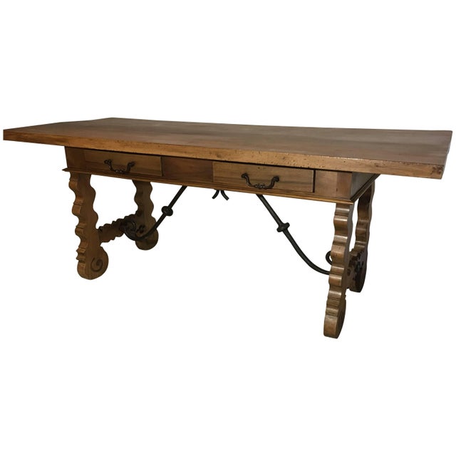 18th Century Baroque Farm Refectory Desk Table With Two Drawers & Stretchers For Sale - Image 13 of 13
