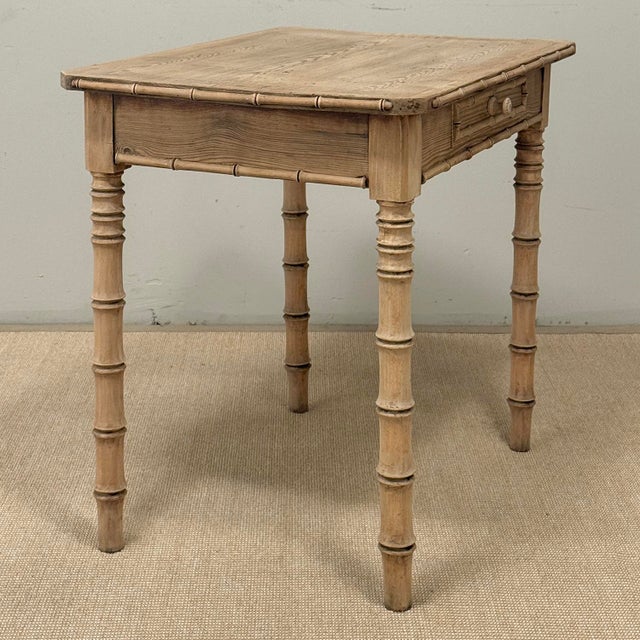 19th Century French Stripped Pine Faux Bamboo End Table With Drawer For Sale - Image 12 of 18