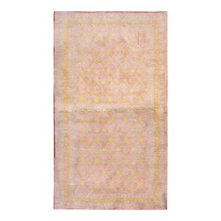 1900s Pink Diamond Antique Indian Agra Cotton Rug 4'0"x 7'0 Hand Knotted Cotton Carpet For Sale