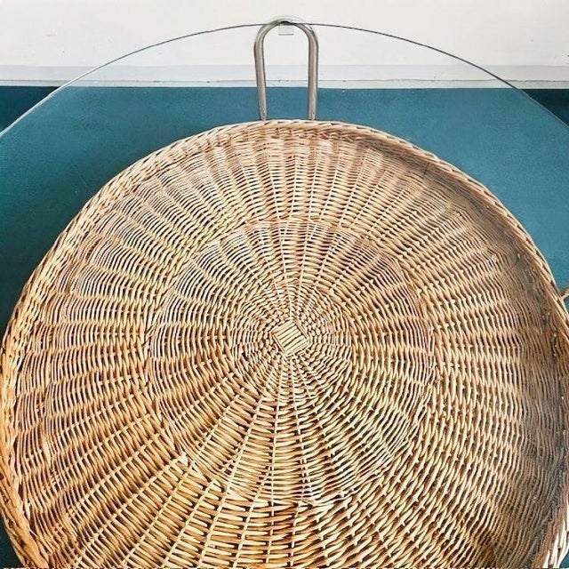 Wood Vintage Coffee Table in Rattan and Chrome with Glass, 1970s For Sale - Image 7 of 12