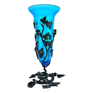 Murano Glass and Wrought Iron Vase by Umberto Bellotto for Barovier & Toso, 1930 For Sale