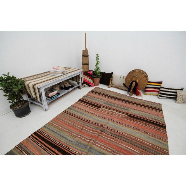 Striped Vintage Turkish Kilim Rug- 5′2″ × 8′8″ For Sale In Los Angeles - Image 6 of 7