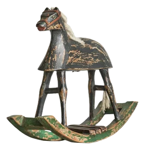 Antique Folk Art Miniature Rocking Horse in Painted Wood, 1890s