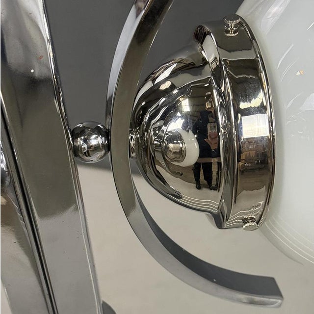 Art Deco Chrome Pendant Light with Opaline Glass Shades, 1930s For Sale - Image 4 of 5