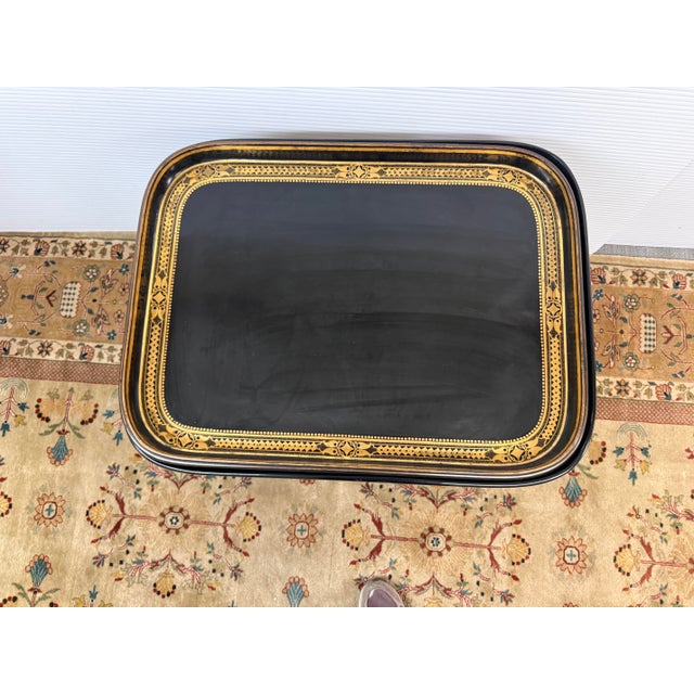 Early 20th Century English Black + Gold Tray Table, 19th Century For Sale - Image 5 of 12
