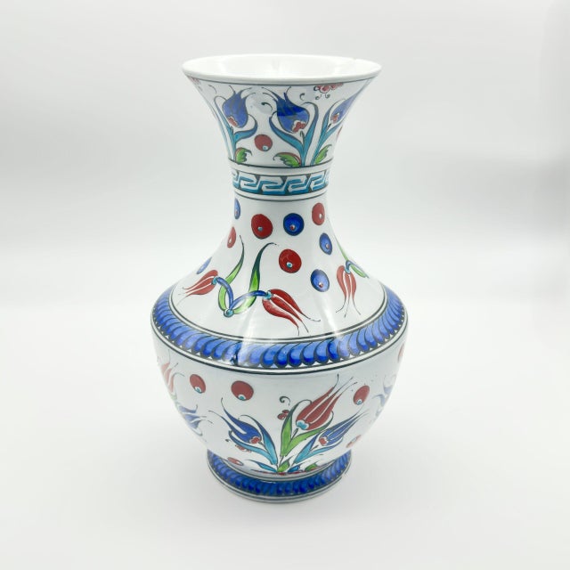 Ceramic Handmade Ceramic Flared Vase (30cm) – Colorful Ottoman Tulips – Rustic Farmhouse Home Decor For Sale - Image 7 of 8