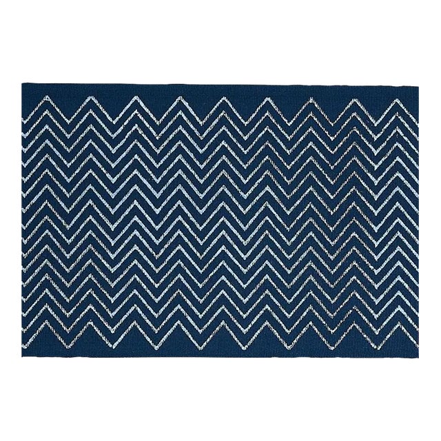 Schumacher Leora Hand Blocked Tape in Indigo For Sale