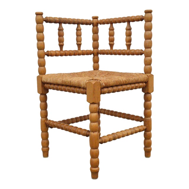 1950s Dutch Bobbin Turned Corner Chair With Rush Seat For Sale
