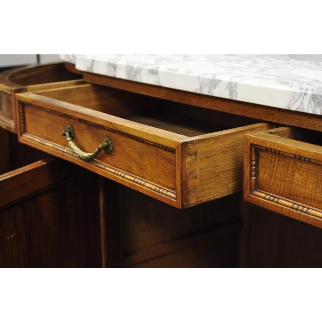 Antique French Louis XVI Style Carved Walnut Marble Top Curio Sideboard Buffet For Sale - Image 12 of 12