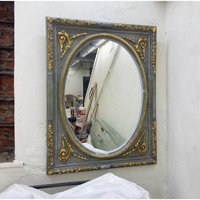 Baroque Baroque Style Gray Wall Mirror With Gold Details For Sale - Image 3 of 3